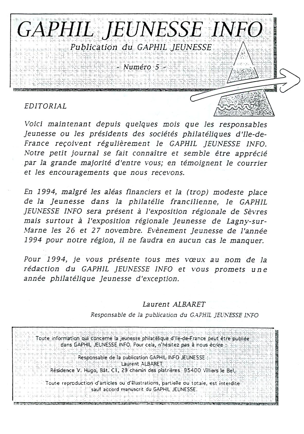 GAPHIL Info Spécial Jeunesse n°05 de janvier 1994.